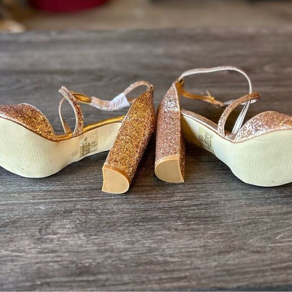 Italina Rose Gold Glitter Strappy Block Sandals - Picture 4 of 9